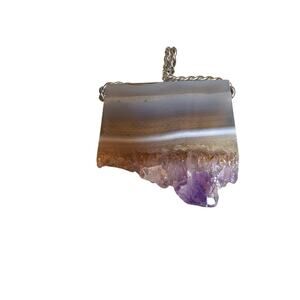 Amethyst Geode Slice Necklace - Crystal Pendant Jewelry Quartz; 1" square